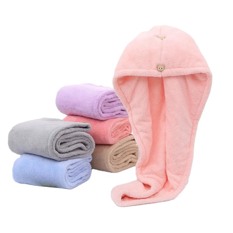 Microfiber Bath Towel Hair Wrap Cap Hat Soft Water Absorbent Hair Towel Wrap Shower Cap with Button