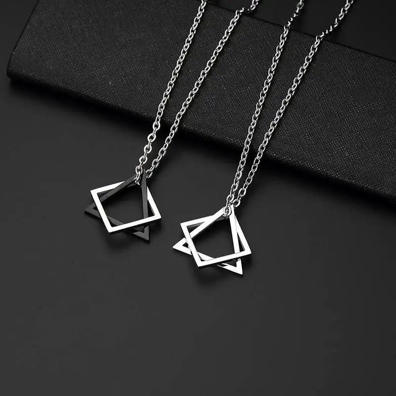 Creative Geometric Square Interlocking Combination Stainless Steel Necklace for Men Hip Hop Men Women Couple Pendant Necklace