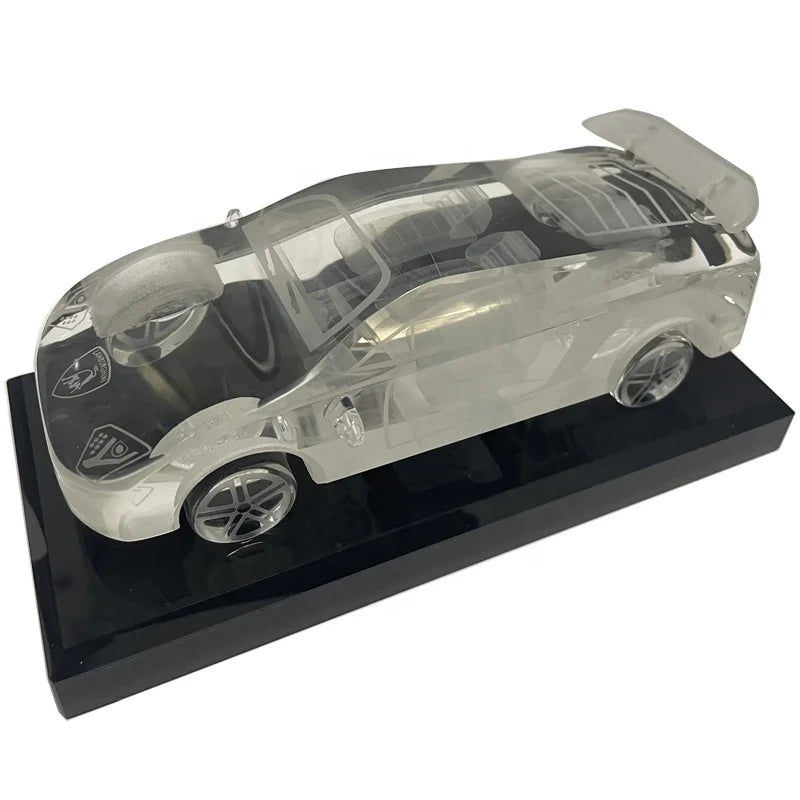 Wholesale Exquisite Custom 3D Glass Crystal Sports Car Model Black Base with Polished Finish for Wedding Decorations and Gifts
