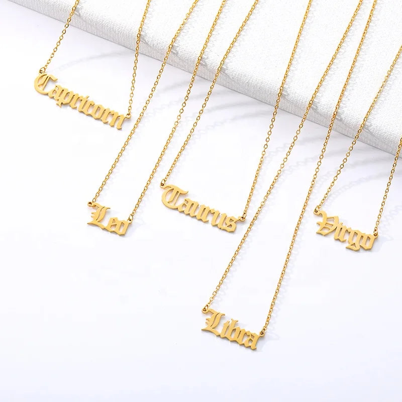 Dina Wholesale 18k Gold Plated 12 Zodiac Astrology Horoscope Stainless Steel Jewelry Necklace Women for Gifts
