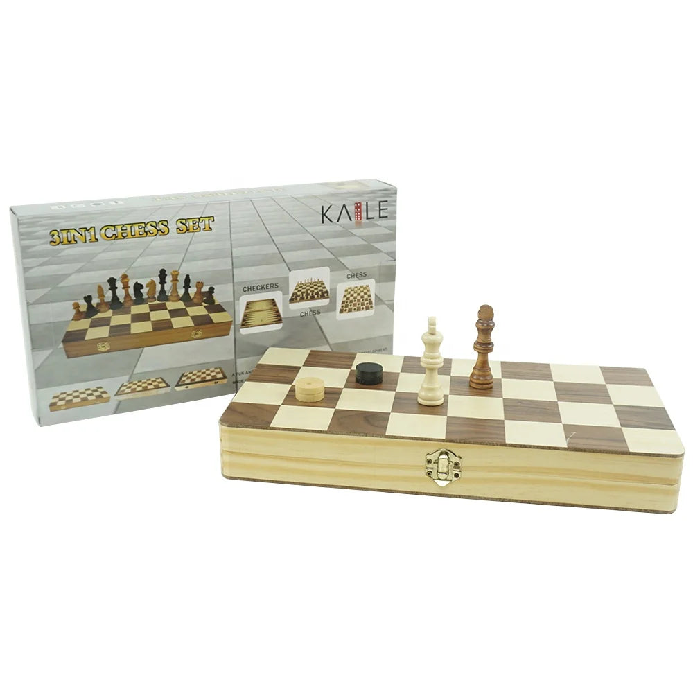 Ready to Ship Wooden Chess Backgammon and Chess Checker Set 3 in 1 Chess Game Set for Playing Games