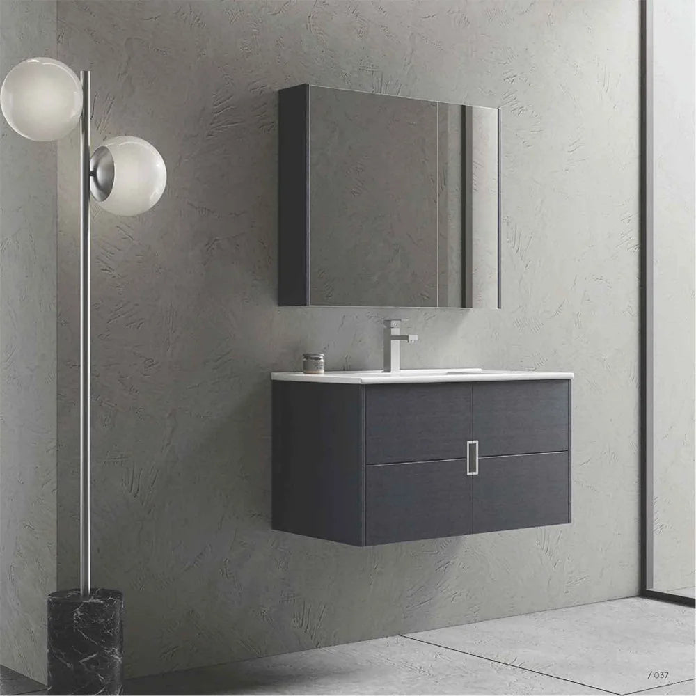 Modern Luxury Plywood Bathroom Vanity Mirror Cabinets Eco-friendly Waterproof Finish Wall Mounted for Hotel Use Black Chestnut