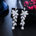 Shining White Marquise Cut Stone Cubic Zircon Long Dangle Leaf Drop Tassel Earrings for Women Luxury Wedding Brides Jewelry