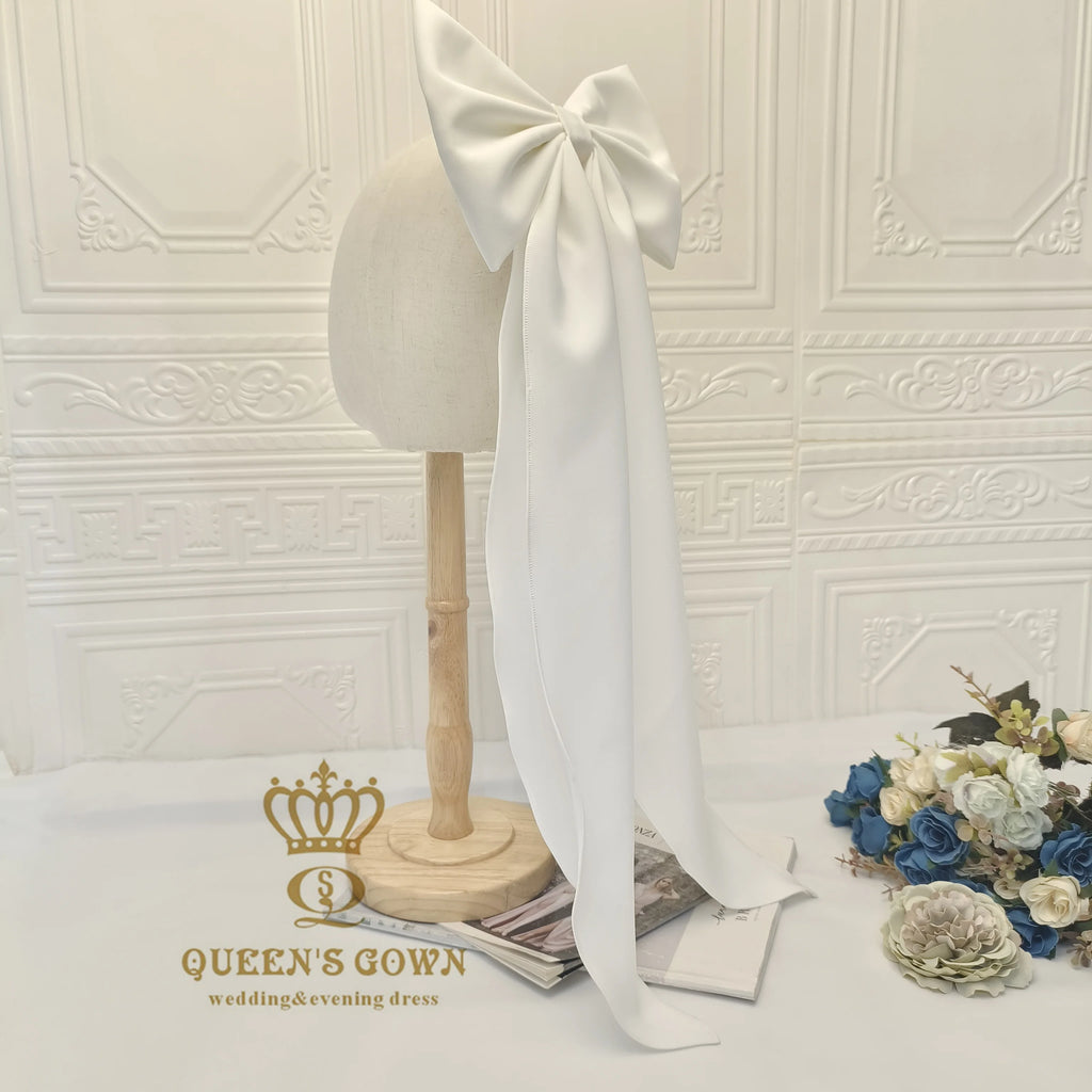 QUEENS GOWN Plain Crepe Bow Short Bridal Veil Simple Elegant Wedding Accessories for Wedding