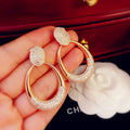 French Vintage Medieval Hollow Oval Water Droplet Shaped Inlay Zircon Pendant Earrings Fashion Light Luxury Earrings Jewelry