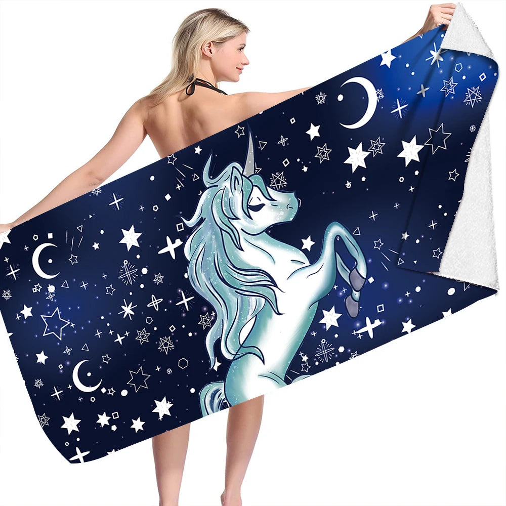 Free Design Custom Unicorn Branded Extra Large Microfiber Beach Towel Big Blanket with Tassel or No Tassel