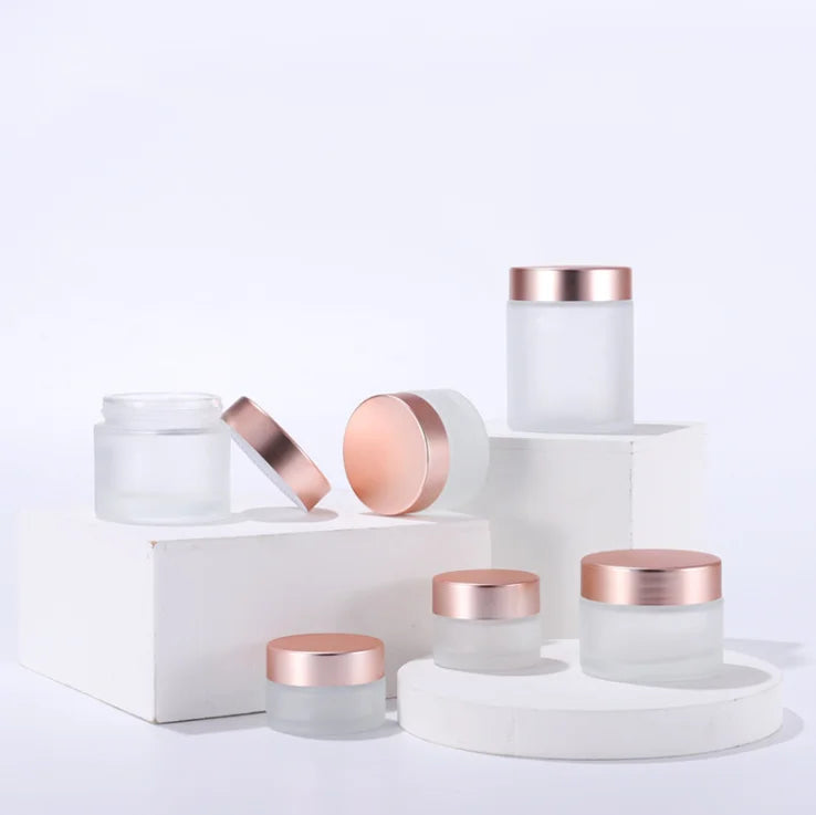 60g 100g 100ml Empty Tall Frosted Matte Cream Glass Jar Rose Gold Cap Face Care Cosmetic Packaging
