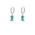 Sweet Korean Style 925 Sterling Silver Emerald Green Animal Dinosaur Pendant Hoop Earrings for Wedding Party or Gift