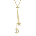 Fashion Jewelry Simple Design Star Moon Necklace Sterling Silver 18K Gold Plated Tassel Necklace