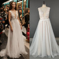 8416# Real Photos Modern Appliques Lace With Pearls Straps Sweep Train Wedding Dress Backless Bridal Gown