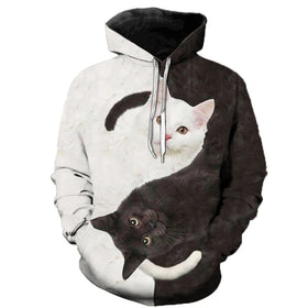 Fitspi Black White Cat 3d Hoodie Sweatshirts Pullover Men Women Casual Streetwear Black Plus Oversize Clothes Supplier