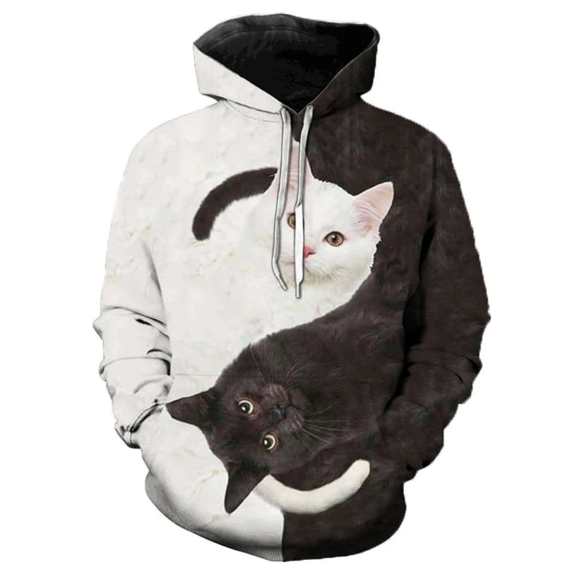 Fitspi Black White Cat 3d Hoodie Sweatshirts Pullover Men Women Casual Streetwear Black Plus Oversize Clothes Supplier