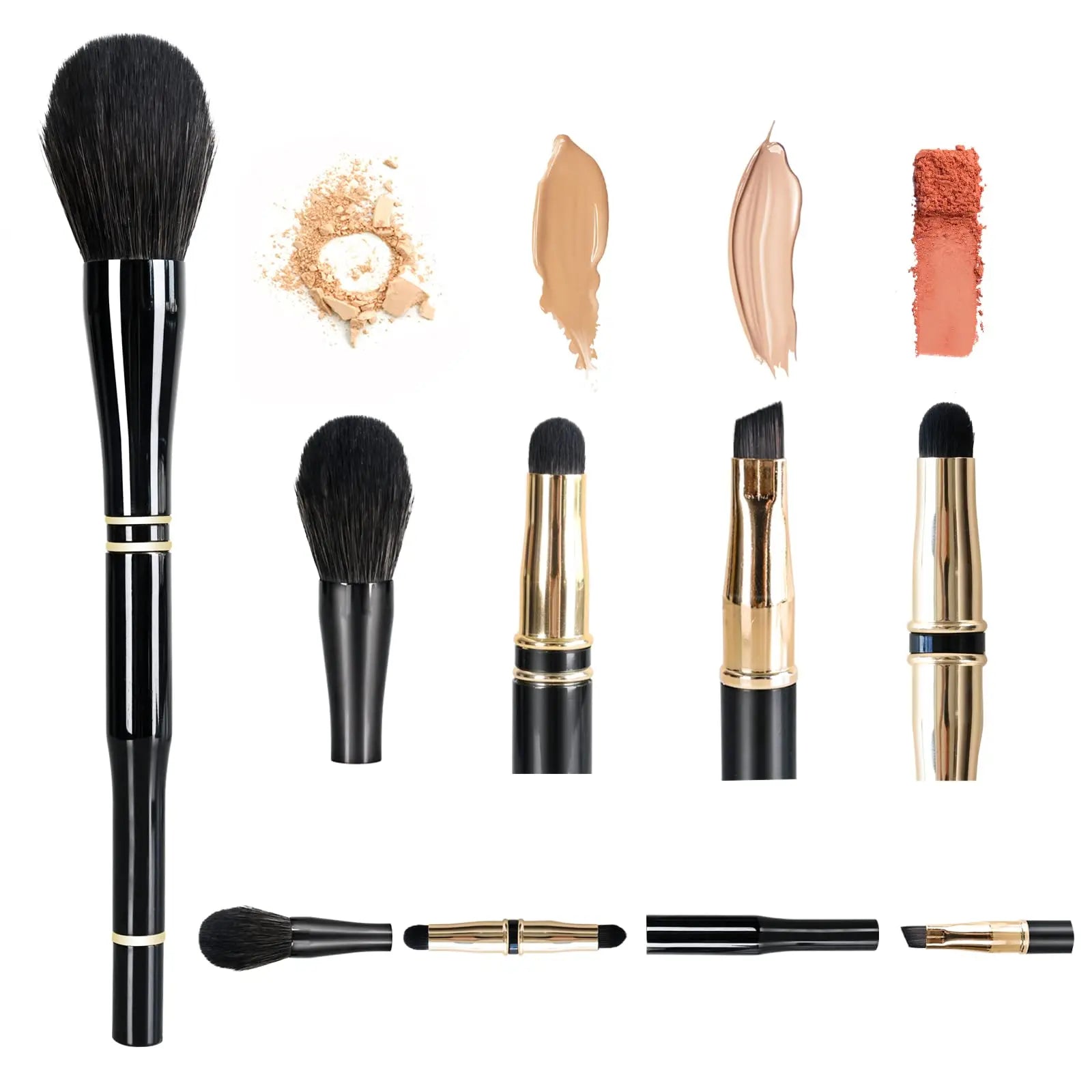 4 in 1 Travel Makeup Brush Beauty Tool Blending Sponge Lip Blush Eyeshadow Brush Powder Fiber Concealer Makeup Brush Set