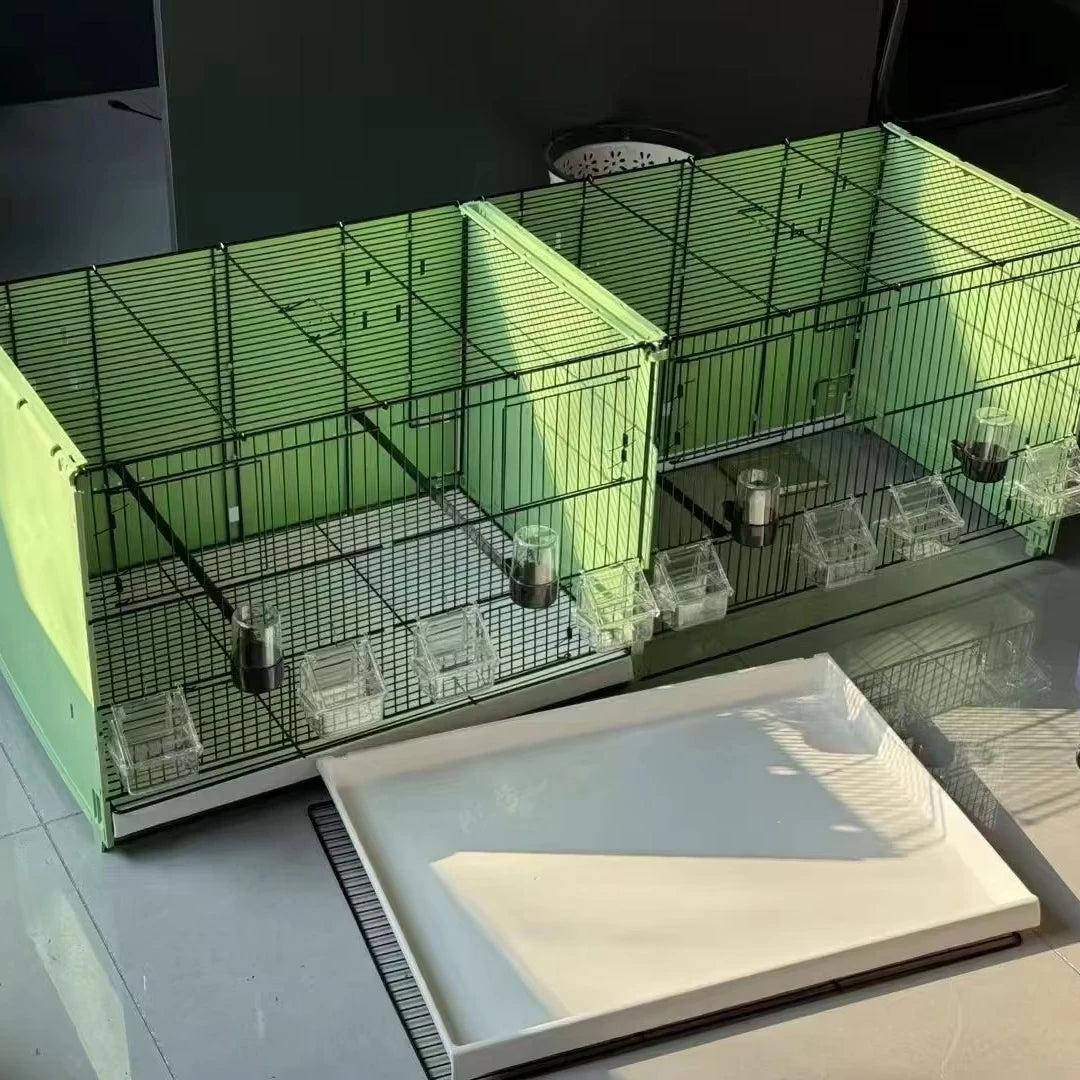 Upgraded Large Flight Bird Cage - 8 Front Doors Full Back Panel & Divider for Breeding Parrot Aviary Cage with Seed Guard