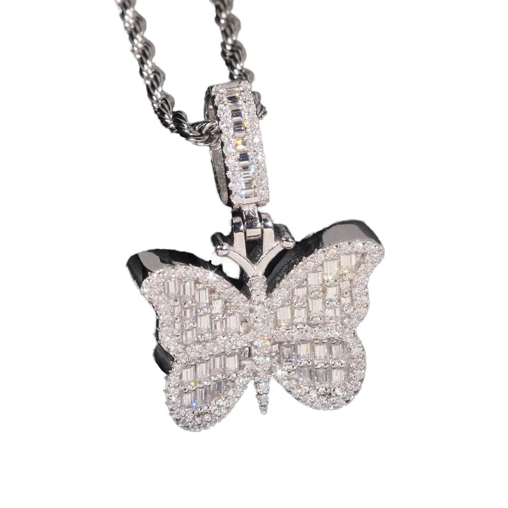 S925 Silver Hip Hop Style Moissanite Pendant with Butterfly Design Fashionable Moissanite  Jewelry