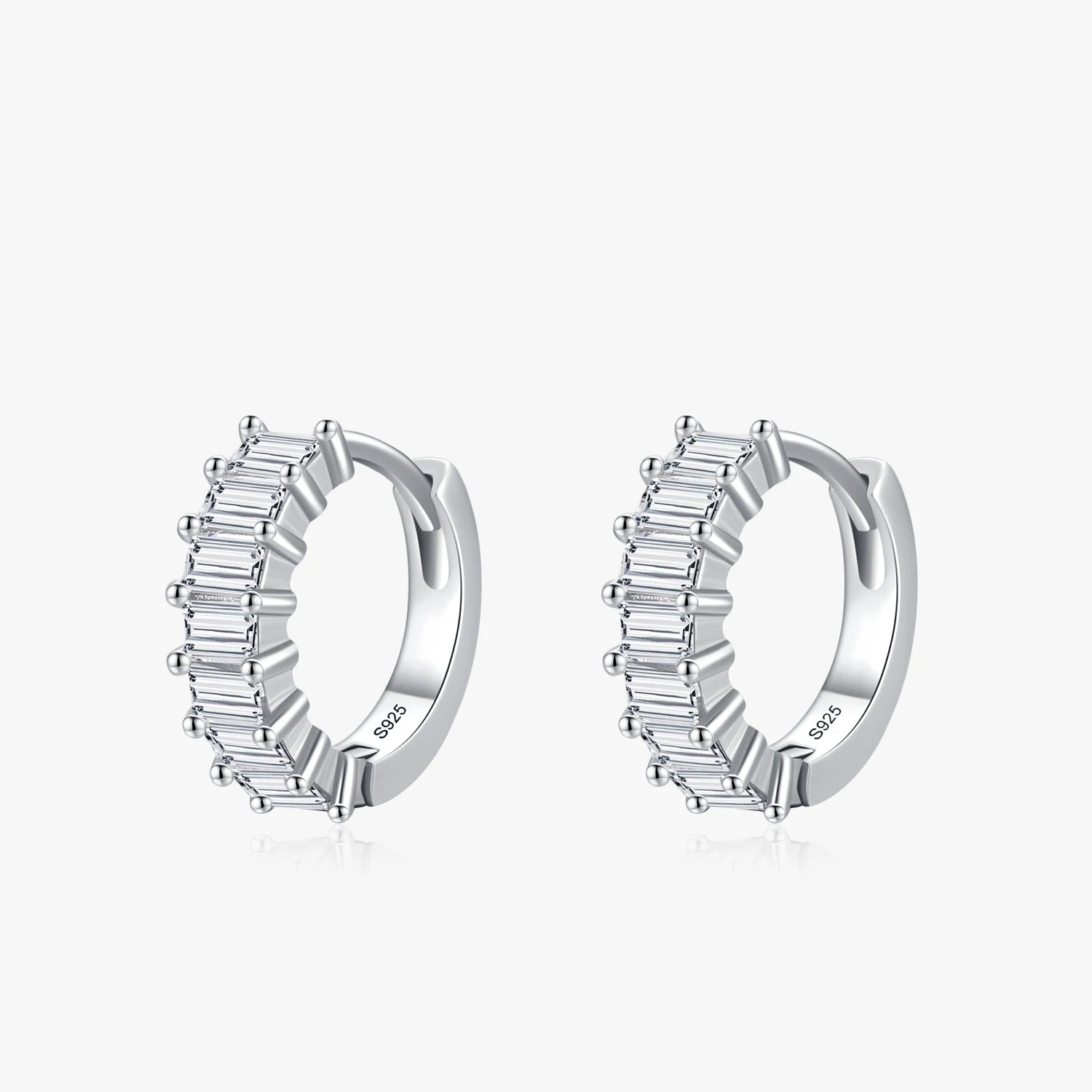 Ailmay Fashion Rectangular Stacked Clear Zircon 925 Sterling Silver Ear Buckles Hoop Earrings for Women Romantic Wedding Jewelry