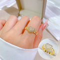 18k Gold Plated Heart Full Diamond Inlaid Light Luxury Open Adjustable Hollow Out Rings for Women Wedding Engagement Ring