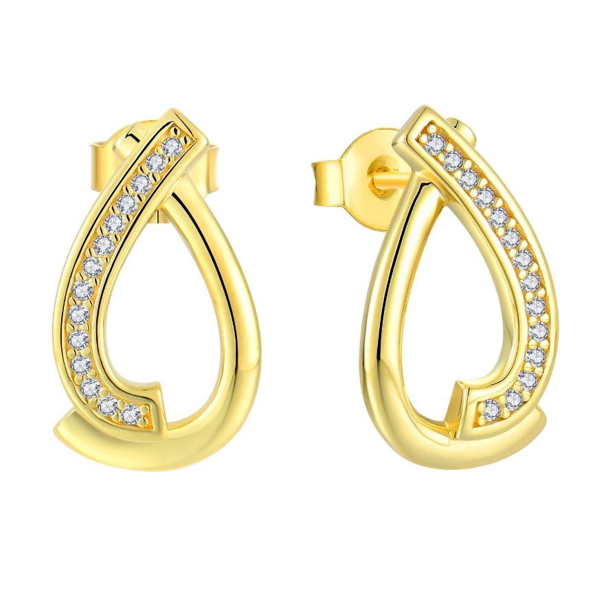 YiLun Luxury Zircon Stud Earrings 18K Gold Plated 925 Silver for Women-Wedding & Party Gift