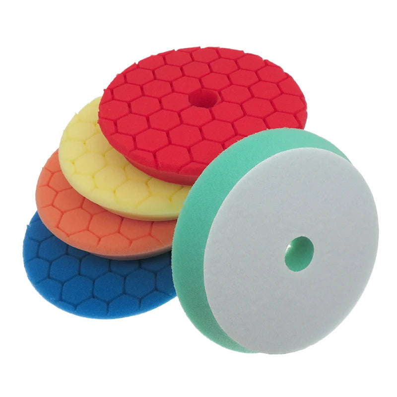 130mm Hook and Loop Sponge Polishing Pads Car Foam Detail Buffing Pads Mix Color Sponge for Car Detail Polishing and Waxing