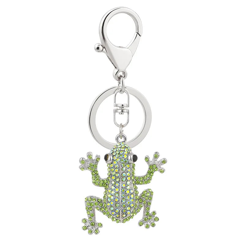 Fashion Metal Full Diamond Frog Pendant Key Ring Green Rhinestone Frog Keychain Backpack Accessories