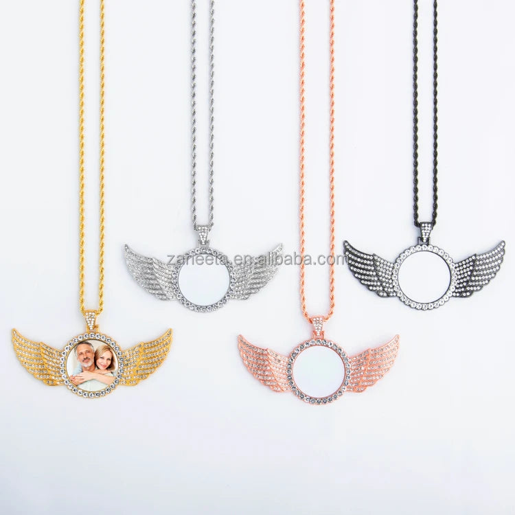 Personalized Printable Sublimation Angel Wing Pendant Necklace