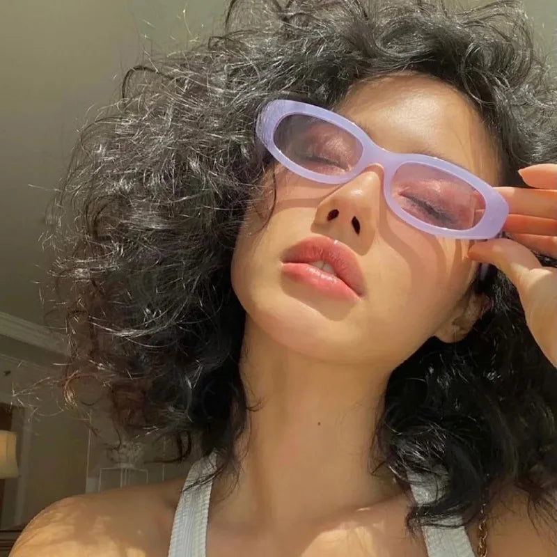 UNOC 2026 Retro Sunglasses Trendy Custom Pink Square Rectangle Frames with White Purple Blue Shades PC Material