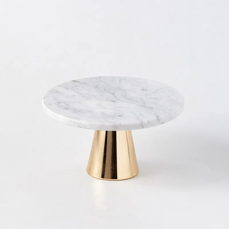 White Marble Dessert Plate Cake Accessories Stand Creative Black Marble Stand Luxury Golden Base Dessert Stand
