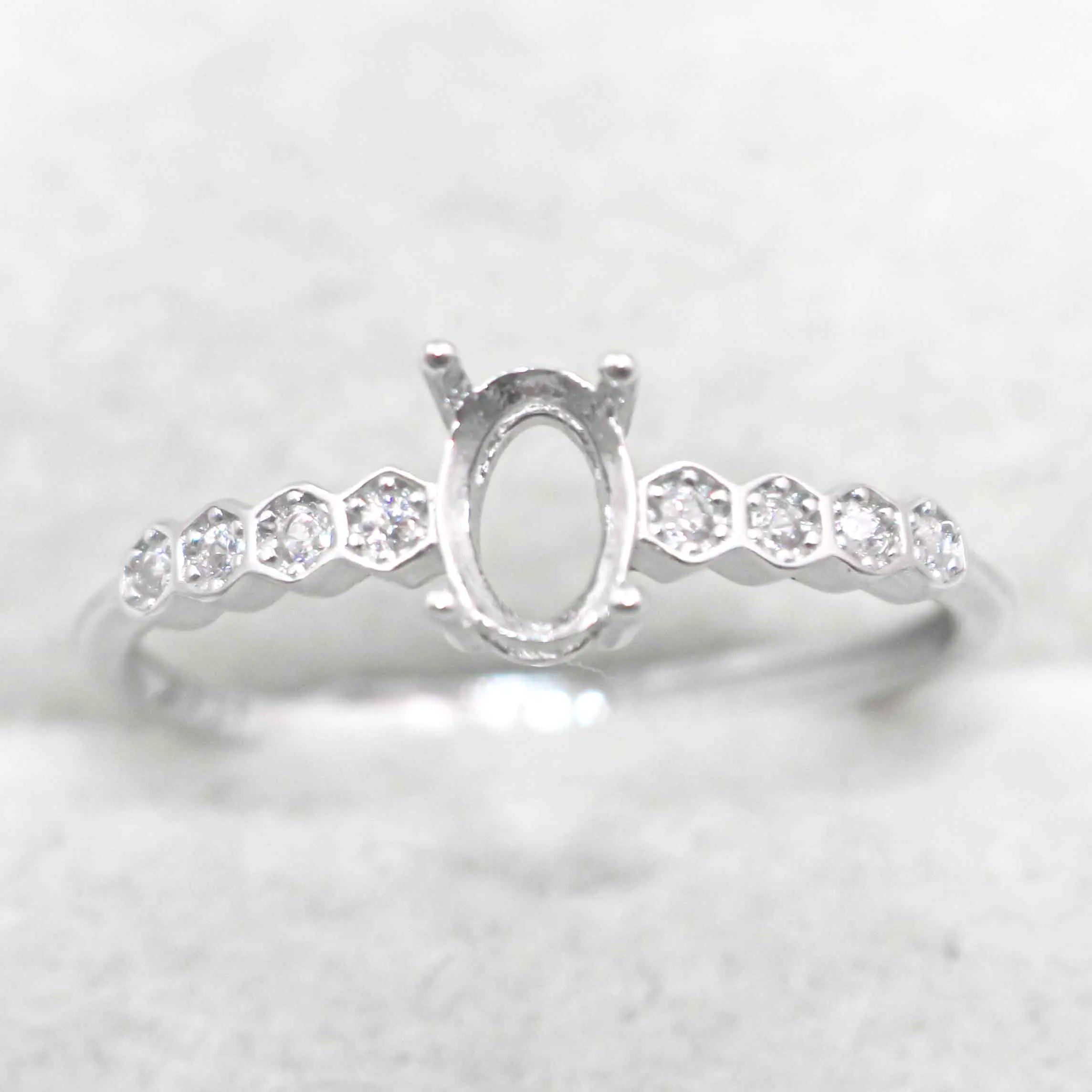 Semi Mount 4*6mm Sterling Silver Ring Frame Empty Blank Support Claw Setting S925 Base Holder Without Center Stone for DIY Inlay