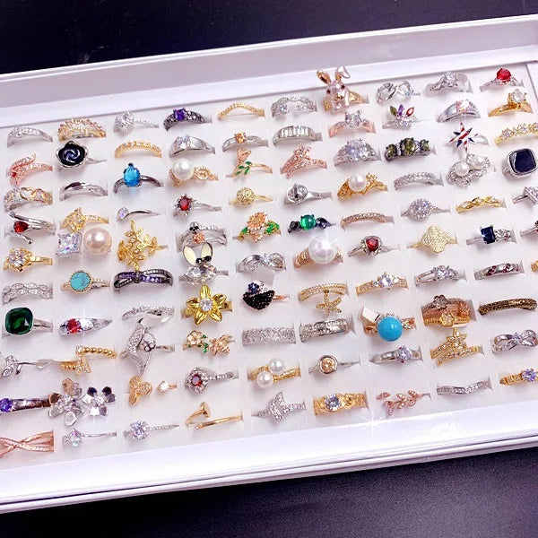 Trendy Jewelry Zircon Ring Micro Set Zircon Bulk Personality Ring Vintage Stainless Steel Copper Ring Mixed Wholesale