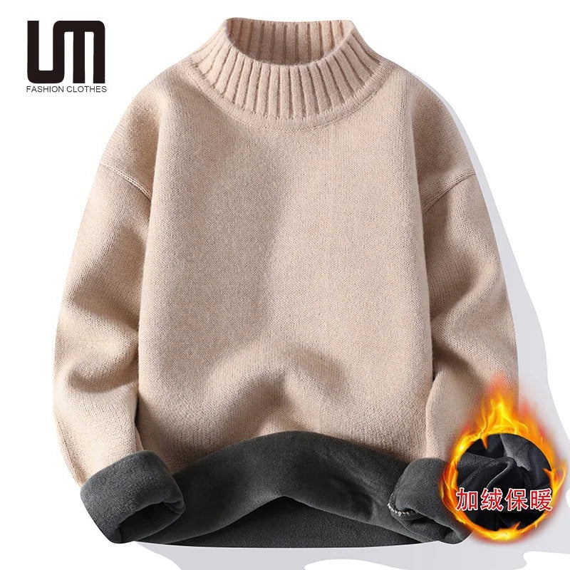 OEM ODM New Fashion Autumn Winter Solid Color Knitted Thick Warm Long Sleeve Loose Casual Pullover Men Sweaters