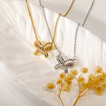 Temperament Iced Out Zircon Geometric Necklace Bowknot Pendant Stainless Steel Light Luxury Diamond Inlaid Necklace for Women