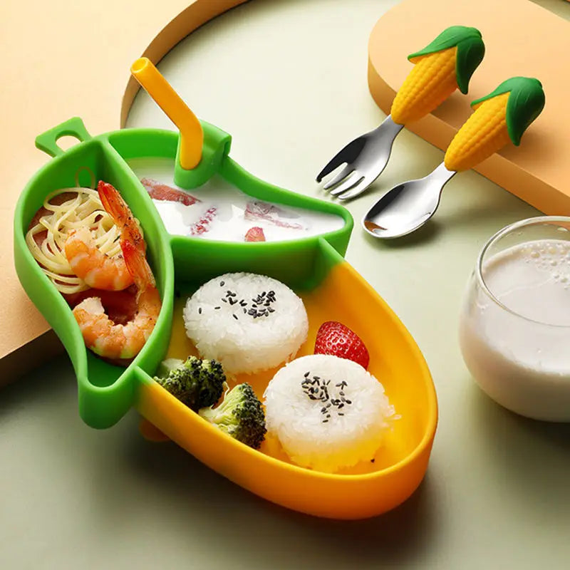 Placemat Spoon Kids Corn Children Food Grade Tableware Infant Dining Eco Toddler Eating Baby Bpa Free Silicone Baby Feeding Set