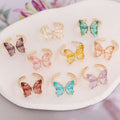 Women Trendy Dainty Ins Glass Colorful Butterflies Rings Fashion Jewelry Cuff Open Adjustable Gradient Butterfly Ring