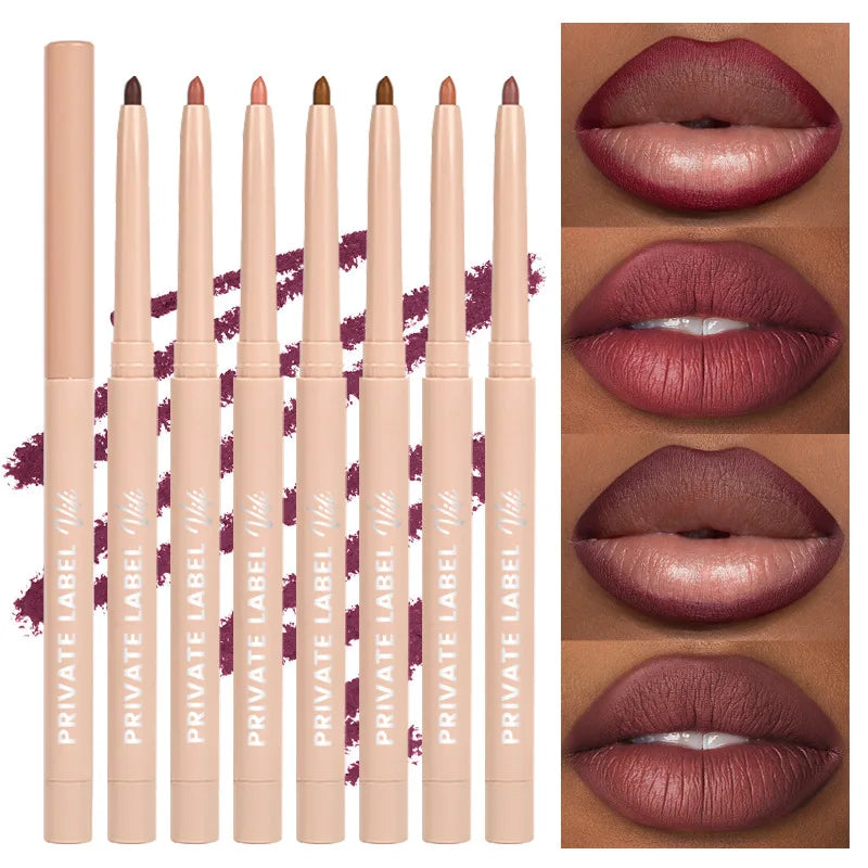 High Pigment Smooth Matte Dark Brown Lip Liner 24 Hour Long Lasting Waterproof Private Label Matte Brown Pencil Vegan Lip Liner