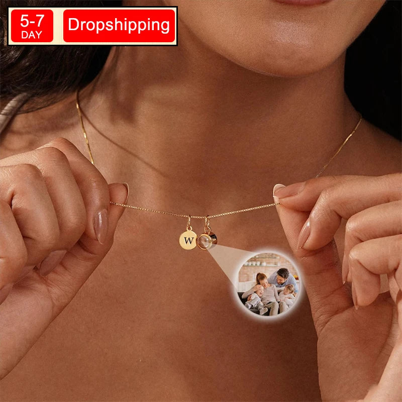 New North Personalized Stainless Steel Jewelry Memorial Gift Initials Customized Projection Photo Pendant Necklaces for Women MegaBDM