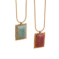 European American 18K Gold-Plated Stainless Steel Rectangular Natural Stone Pendant Necklace for Women Versatile Fashion Jewelry