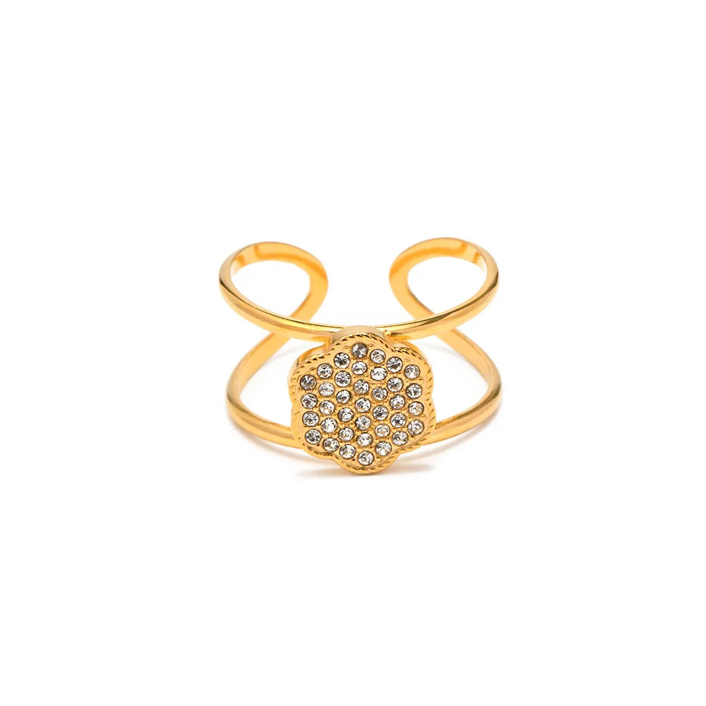 Wholesale New Design Stainless Steel Jewelry Full Zircon Stones Ring Open Size for Lady PVD 18K Gold Plated Fashion Jewelry Gift