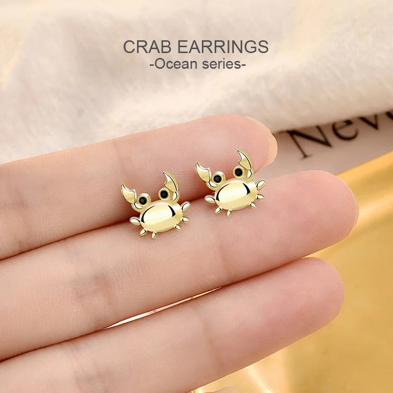EA07 Fashion Hip Hop Punk Ear Stud 925 Sterling Silver Ocean Animal Crab Stud Earrings Zodiac Cancer Fine Jewelry for Women