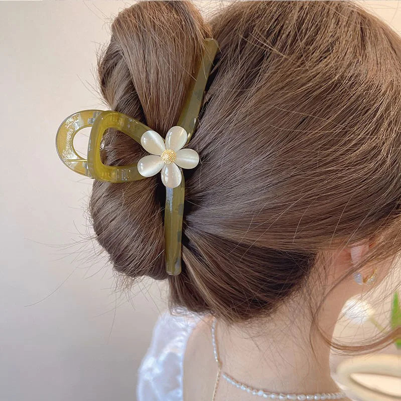 Korean Style Shark  Hair Claw Clips  Hollow Ponytail Clip Premium Large Resin Flower Hair Claw Clips