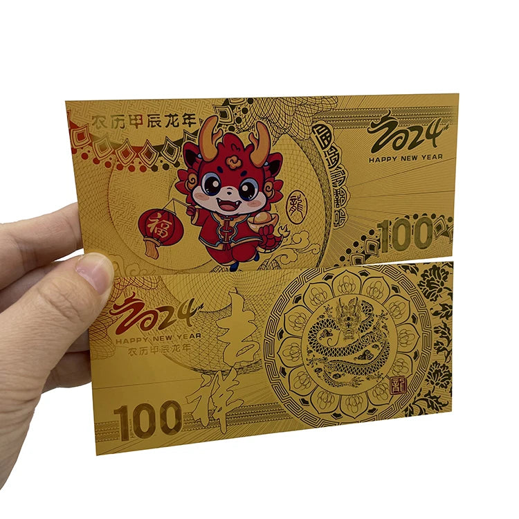 Collection Gift Home Decor China Dragon Zodiac Cartoon 24k Gold Plated Foil Banknote Dragon Card