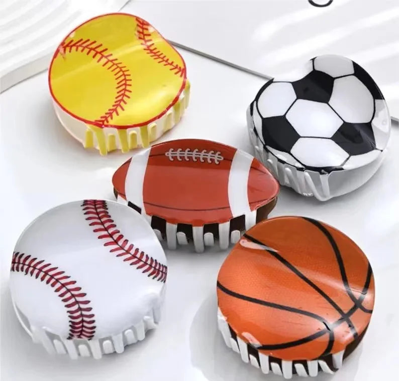 CN Customized Logo Shape Acrylic Hair Claw Clip Print Sports Basketball Football Hair Claw for Women