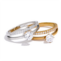 JINYOU 2444 Delicate Shiny Cubic Zirconia Stainless Steel Double Layer Thin Ring Women Wedding Gift Trendy Temperament Jewelry
