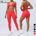 HEARUISAVY Naked Feeling Sexy Hip Lifting Yoga Clothing Suits for Women Solid Cross Back Padded Fitness Exercise Two-Piece Sets