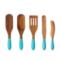 5 Pcs Kitchen Acacia Wood Spurtle Set Serving Baking Mixing Whisking Smashing Scooping Spreading Spoons Cooking Utensil Tool