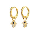 FUAMAY Blue Cubic Zirconia Hamsa Hand Charm Drop Earrings Hand Diamond Pave Hoop Earing