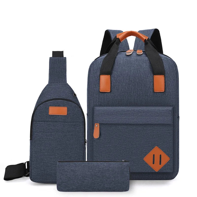New 3 Pcs in One Backpack Set Japan Style Laptop Business Backpack Schoolbags Set with Chest Bag Pencil Bag