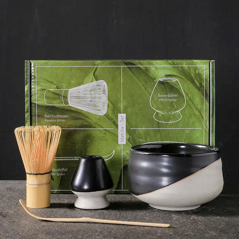4pcs Japanese Matcha Bowl Bamboo Chasen Scoop Chashaku Whisk Holder Tea Making Kit Whisk Tea Set With Pouring Spout
