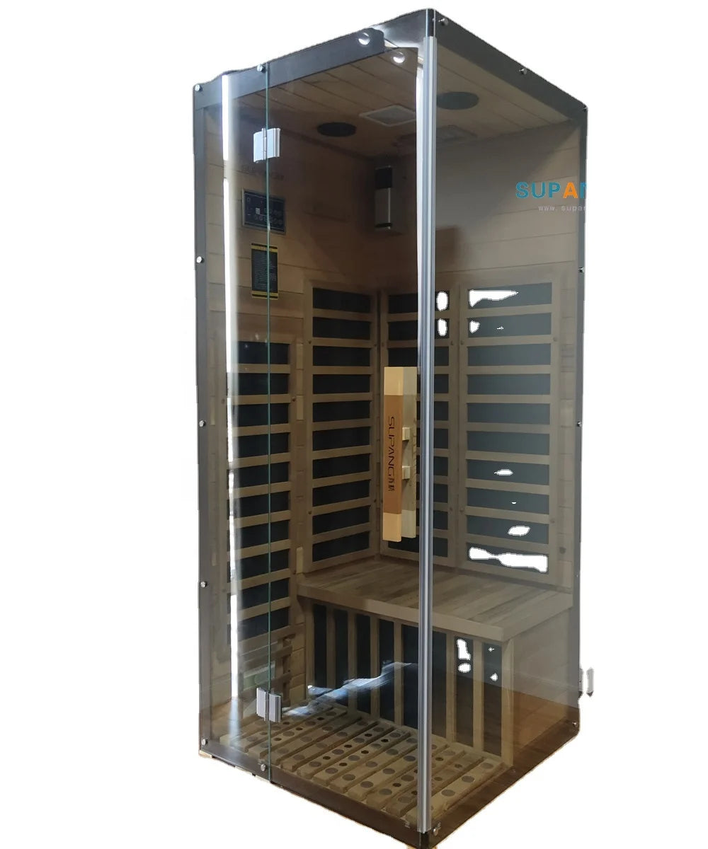 1-Person Far Infrared Indoor Sauna Room with Computer Control Panel Wet Steam Function Red Cedar Solid Wood Main Material