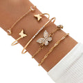 Bohemian Bracelet Simple Gold Butterfly Jewelry Bracelet Women Open Diamond Crystal 5-Piece Bracelet Sets