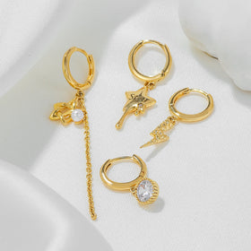 4pcs New Design Five-Pointed Star Fringe Earrings 18K Gold Plated Brass Earrings Fashion Jewelry Zircon Earrings Set for Women